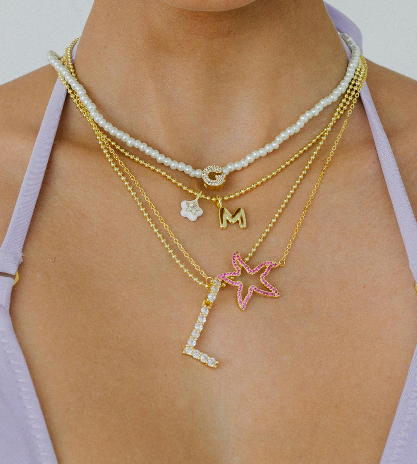MICROPAVE INITIAL PEARL NECKLACE