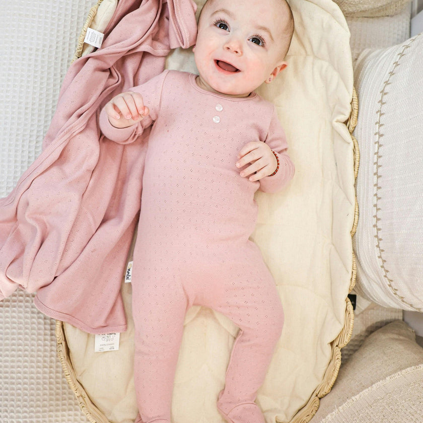 Simple Pointelle Footie and Beanie Set