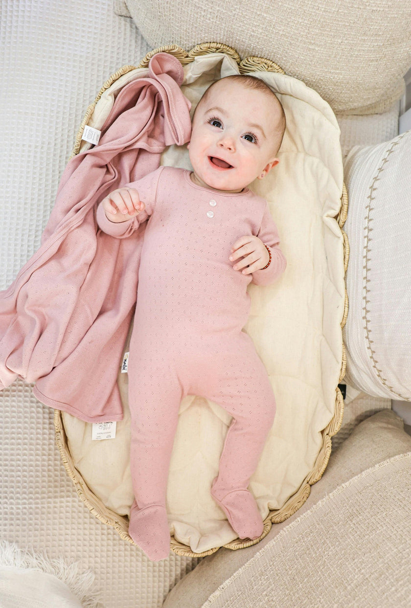 Simple Pointelle Footie and Beanie Set