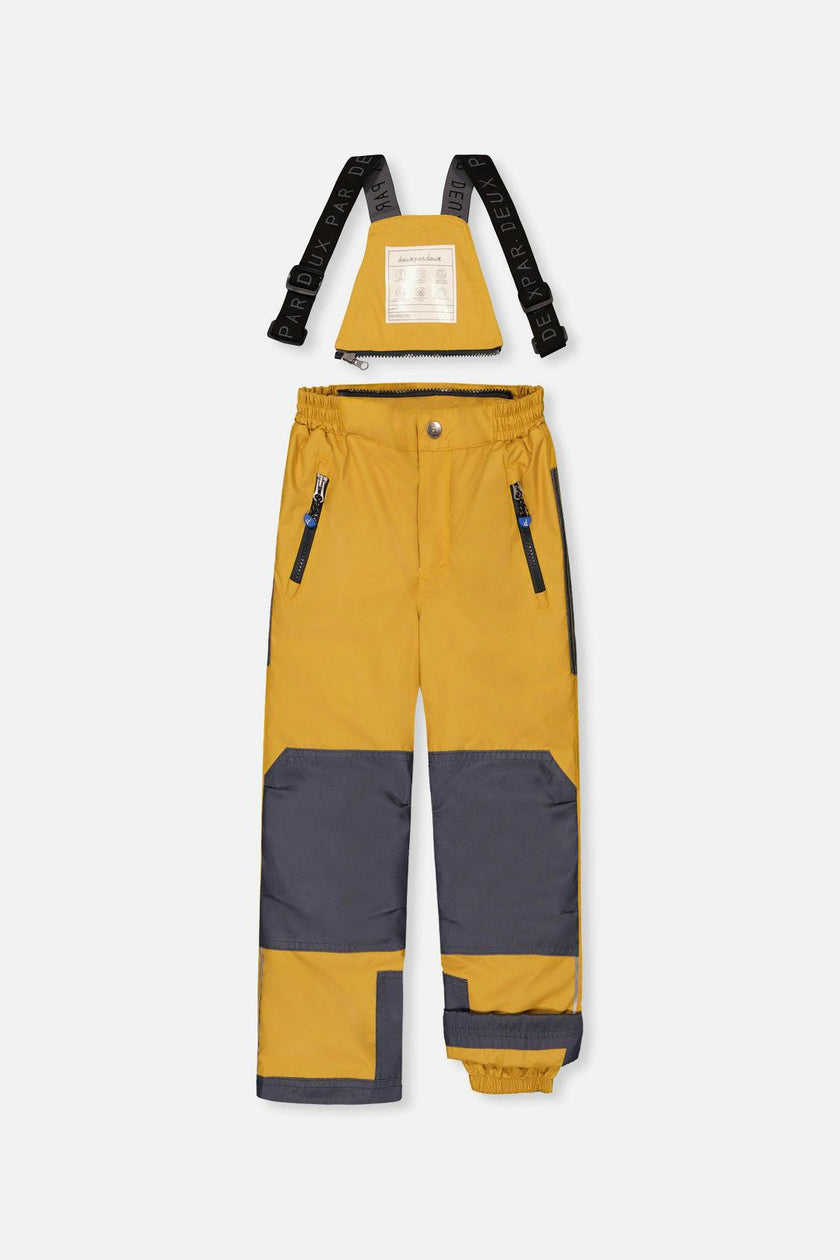 Two Piece Play Snowsuit Grey and Blue Dinosaur Print with Yellow Pants