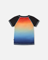 Short Sleeve Rashguard Blue And Orange Gradient