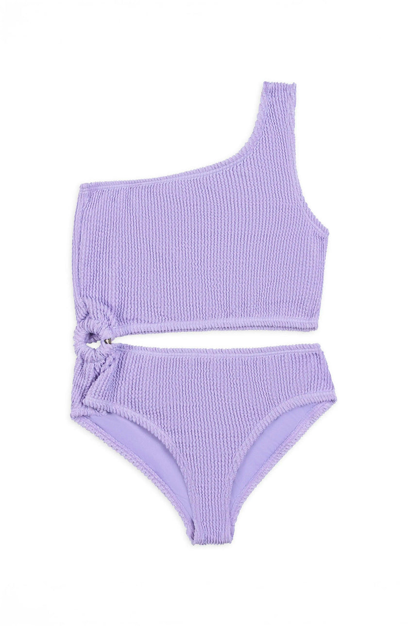 Dina Crinkle Side Cutout One Piece Swimsuit - Amethyst
