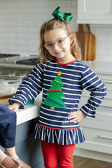 Stripe Knit Tunic Set with Christmas Tree