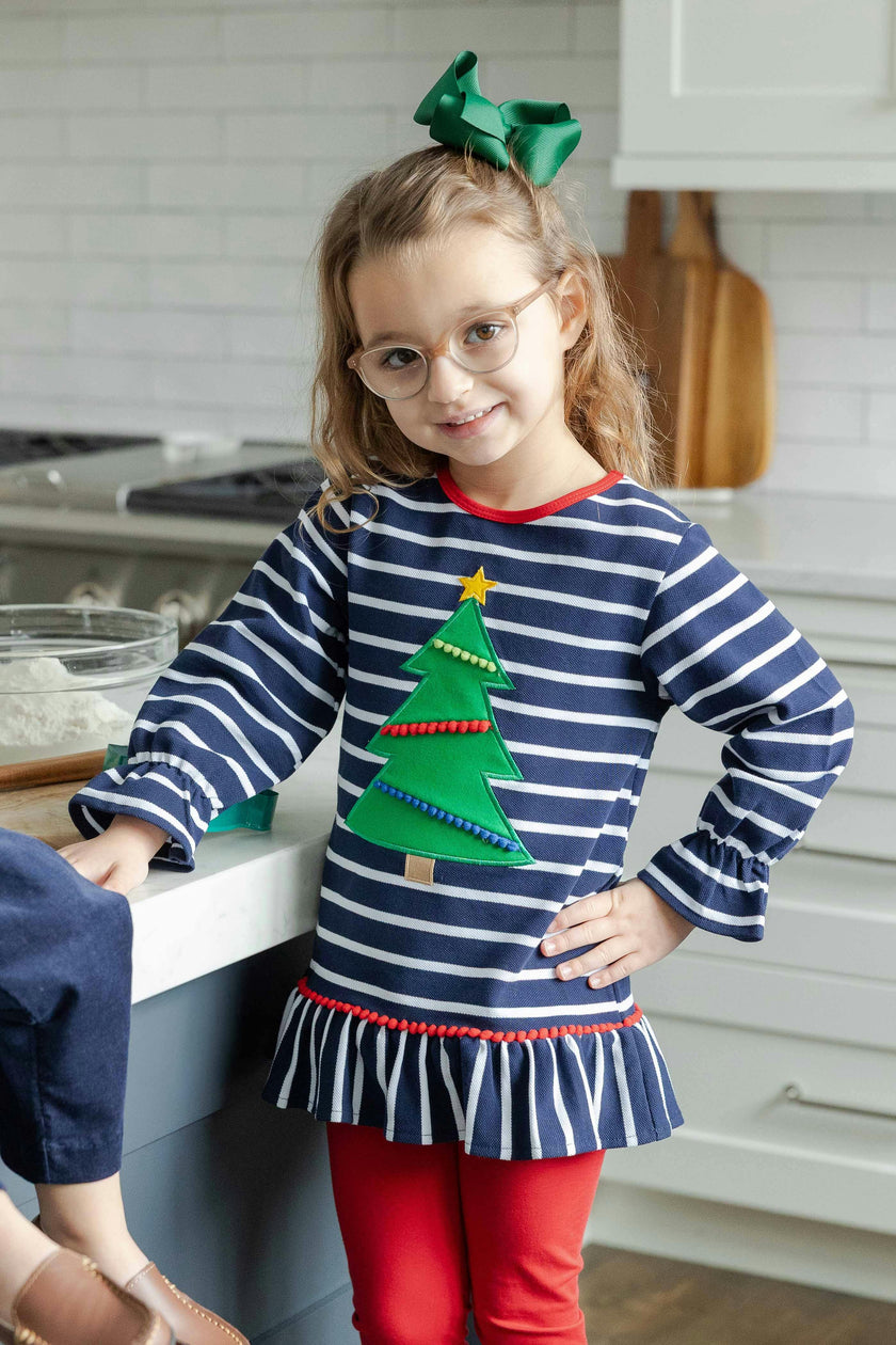 Stripe Knit Tunic Set with Christmas Tree