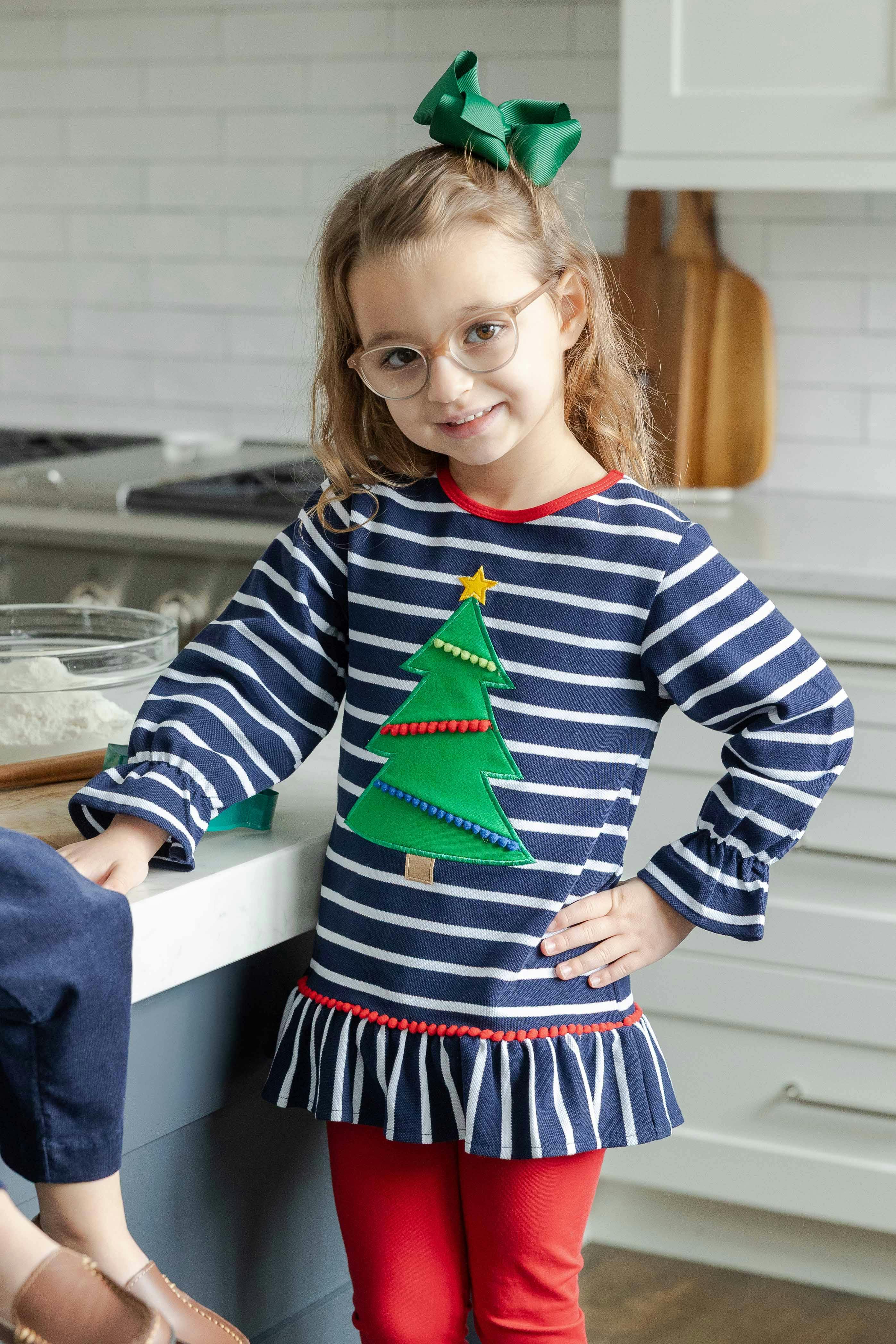Stripe Knit Tunic Set with Christmas Tree