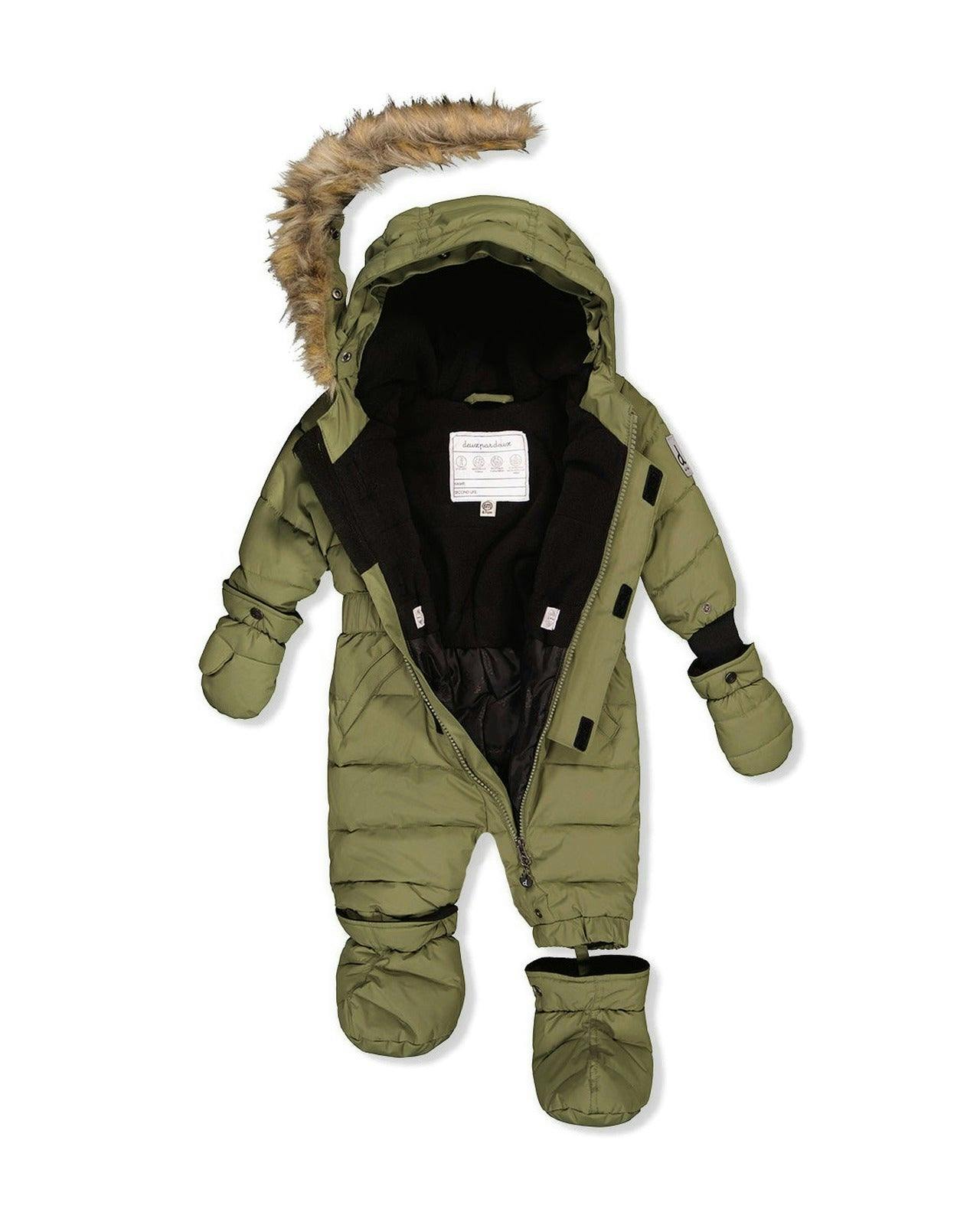 Baby Original One Piece Puffy Snowsuit With Removable Mittens And Boots Olive Green