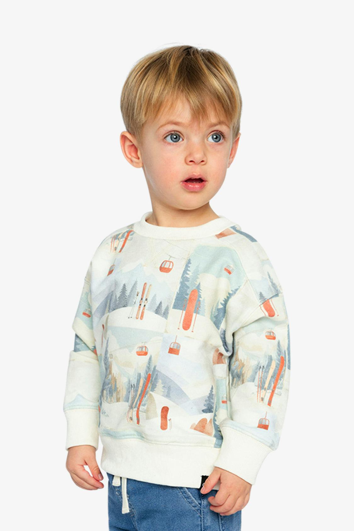 Fleece Sweatshirt Beige Ski Print