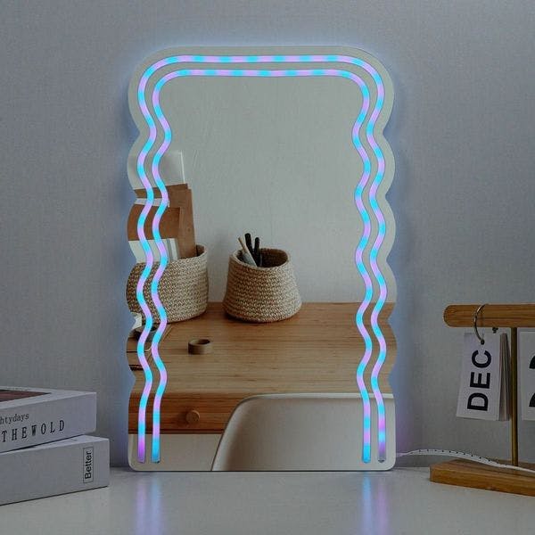 Neon LED Wave Mirror With Remote