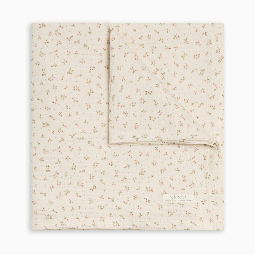 Muslin Swaddle Blanket - Camellia Floral / Shell + Fern