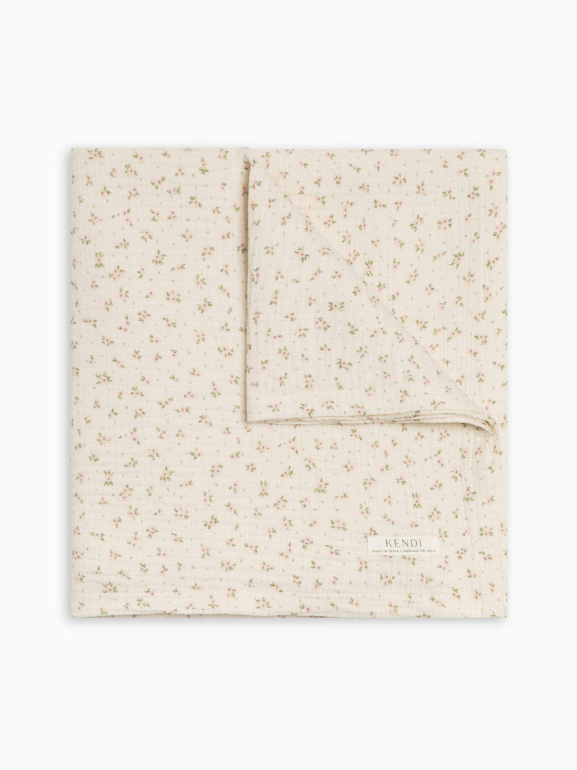 Muslin Swaddle Blanket - Camellia Floral / Shell + Fern