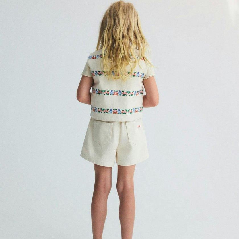 Malva Short Flower Embroidery Natural Denim