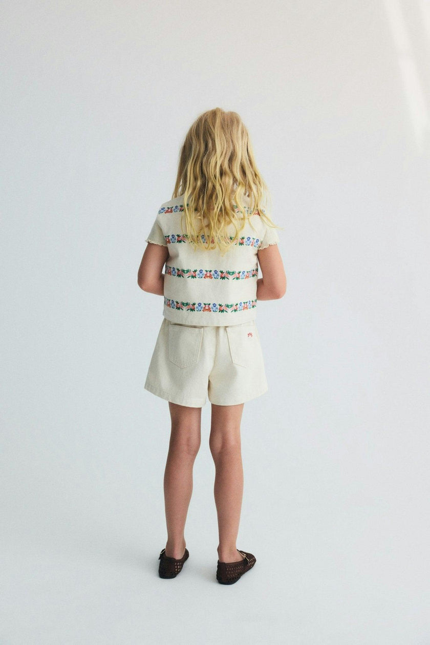 Malva Short Flower Embroidery Natural Denim