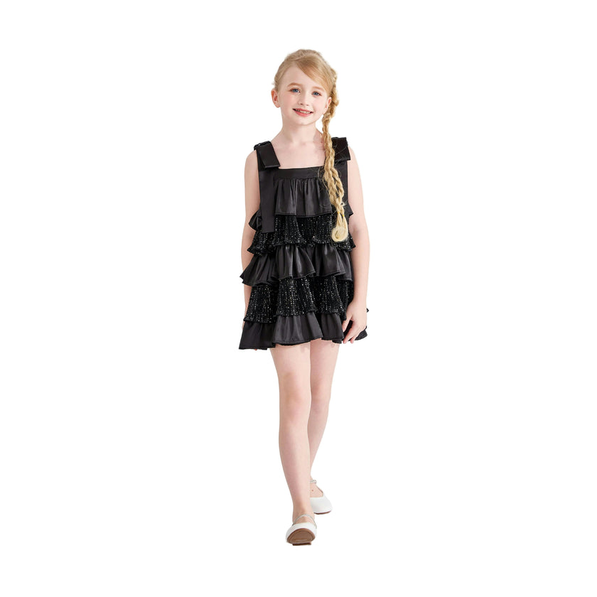 Black Bellamy Ruffle Sequin Dress