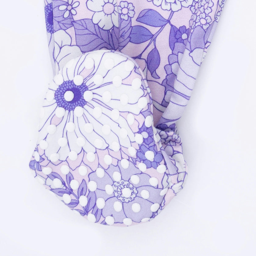Lacy Lavender Floral - 2 Way Ruffle Back Zipper Footie