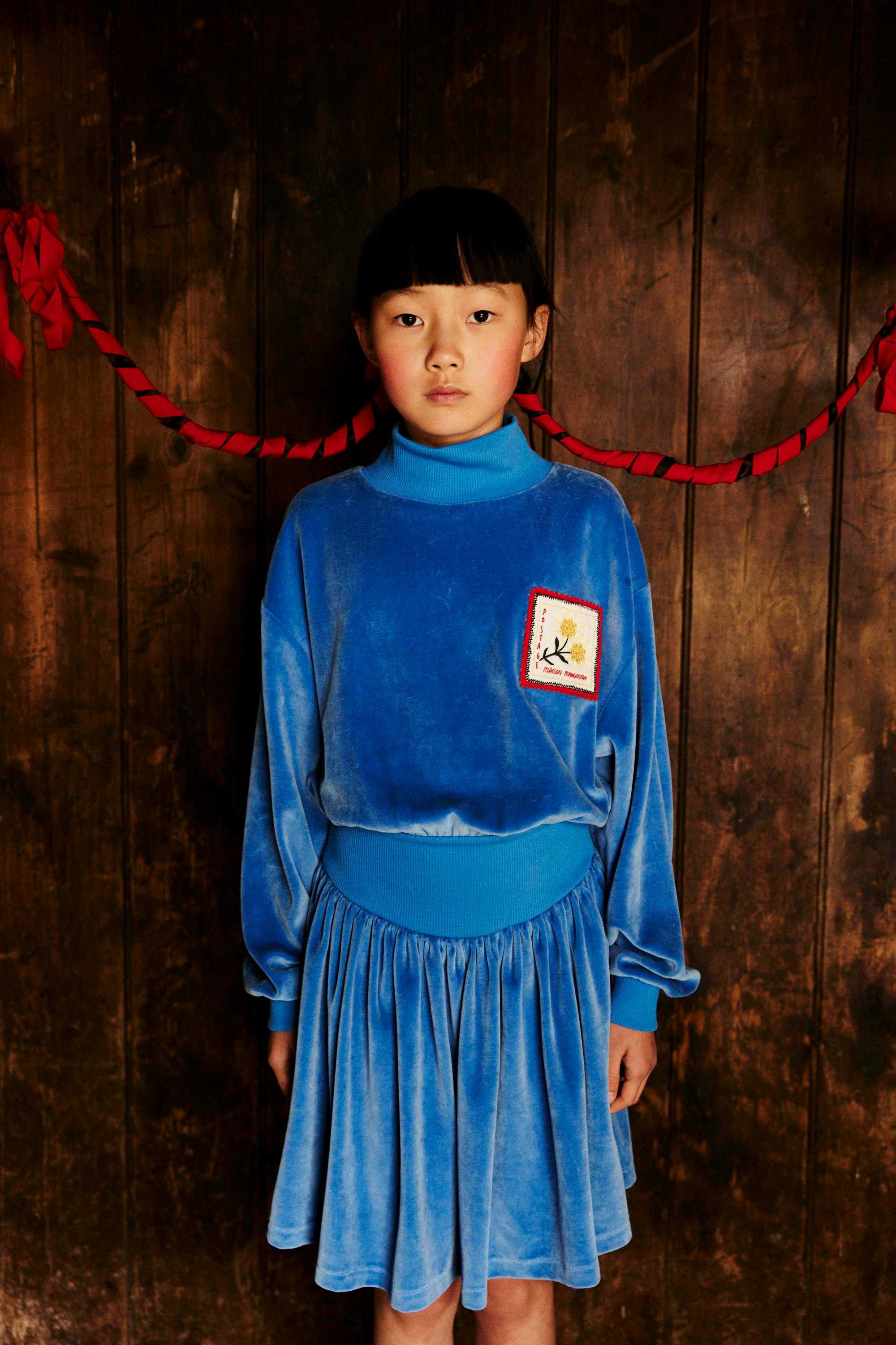 POSTCARD VELVET DRESS BLUE