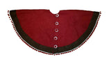 Handmade Wool Felt Red Christmas Tree Skirt with Brown Border and Pom Pom Edge Arcadia Home 60”
