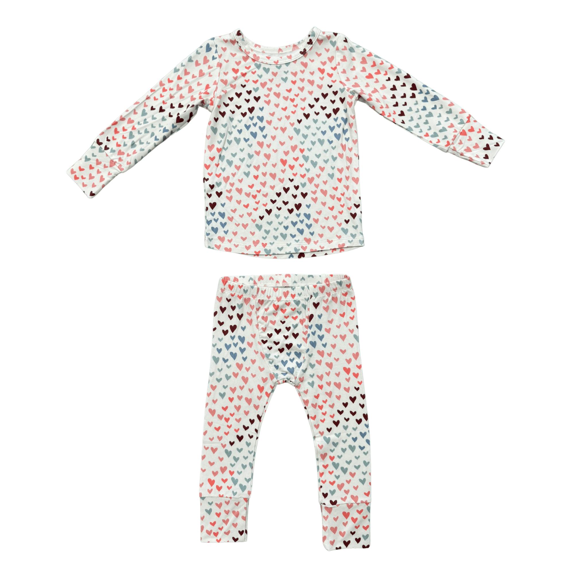 Girls Long Sleeve Lounge Set in Rainbow Hearts