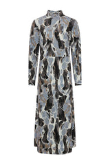 Velvet Printed Midi Mock Neck Dress