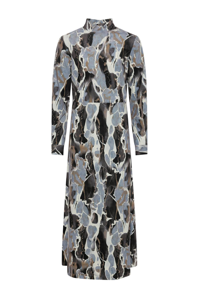 Velvet Printed Midi Mock Neck Dress