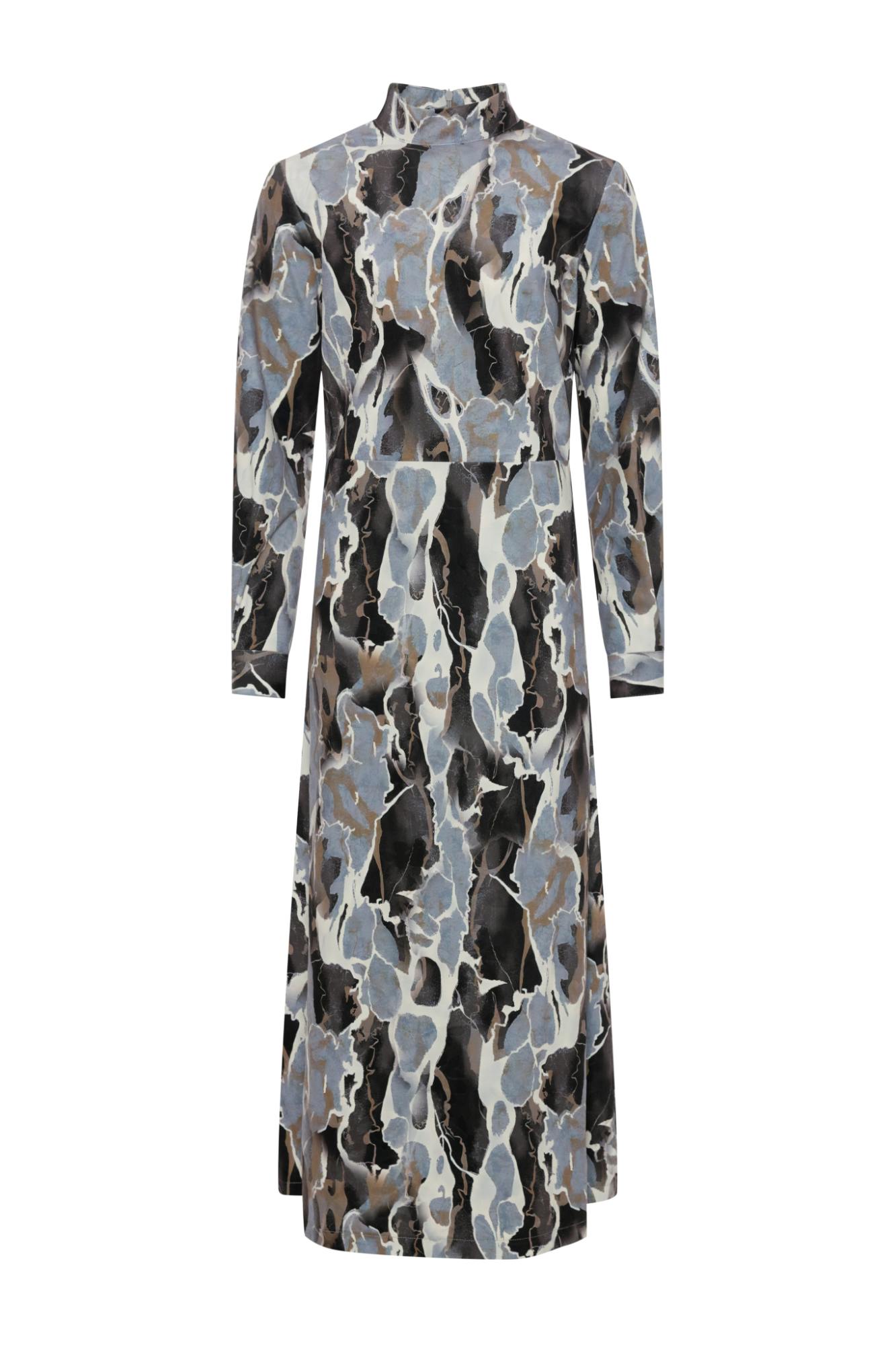 Velvet Printed Midi Mock Neck Dress