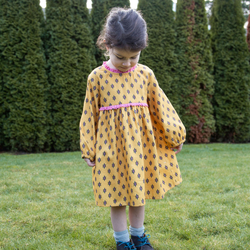 Toddler All-Over Print Lace Trim Long Sleeve Dress