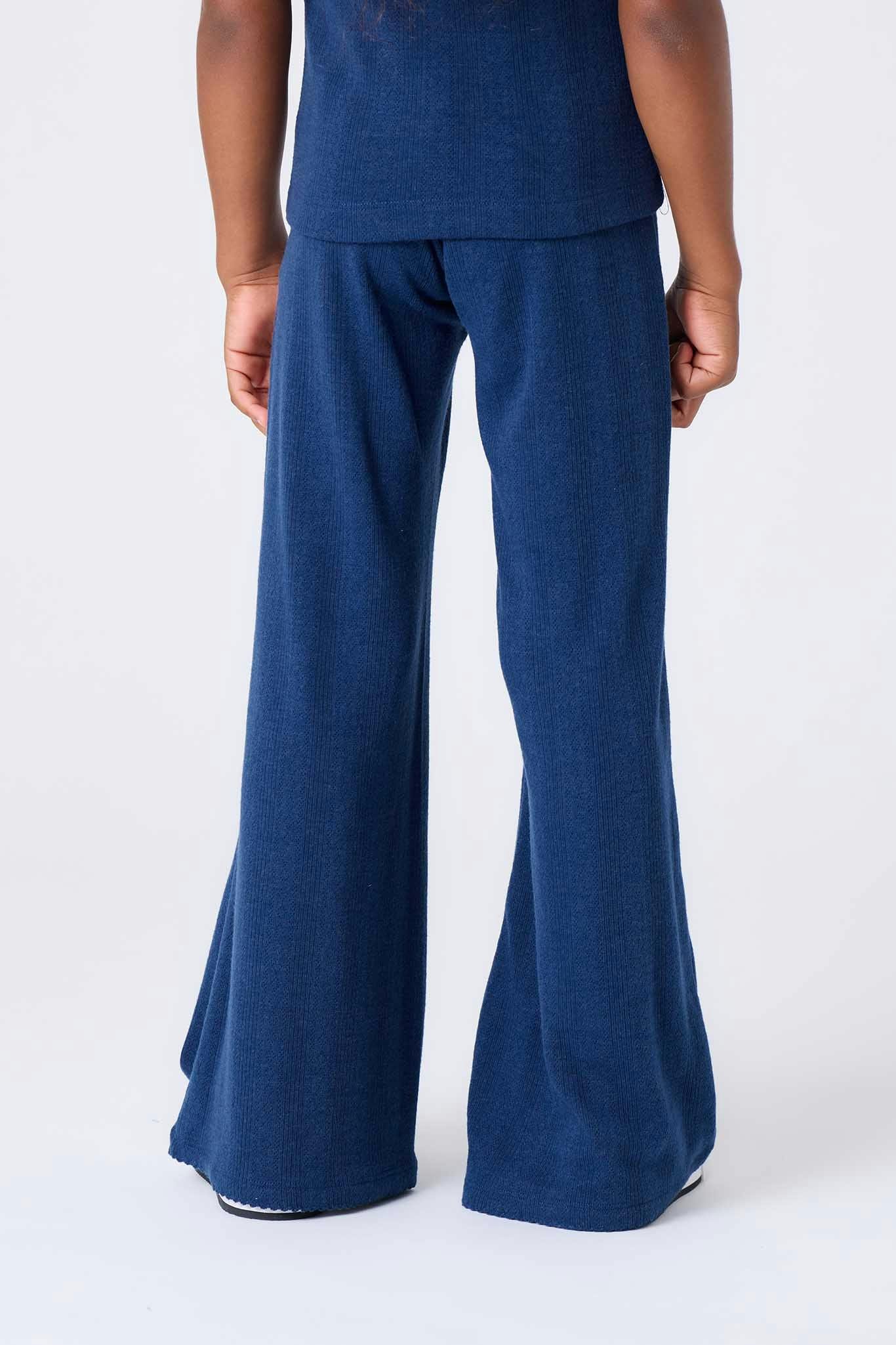 Girls Pointelle Flare Pant in Navy