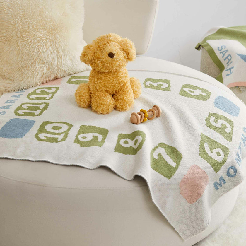 Custom Personalized Baby Sustainable Knit Throw Blanket - Block Milestone