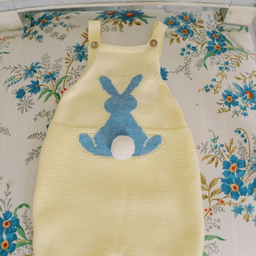 Lemon Crispa Cotton Bunny Baby Knitted Dungarees