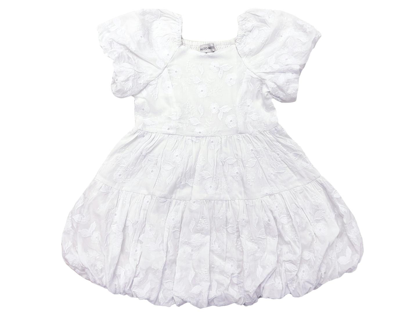 White Floral Embroidery Girls Daphne Dress