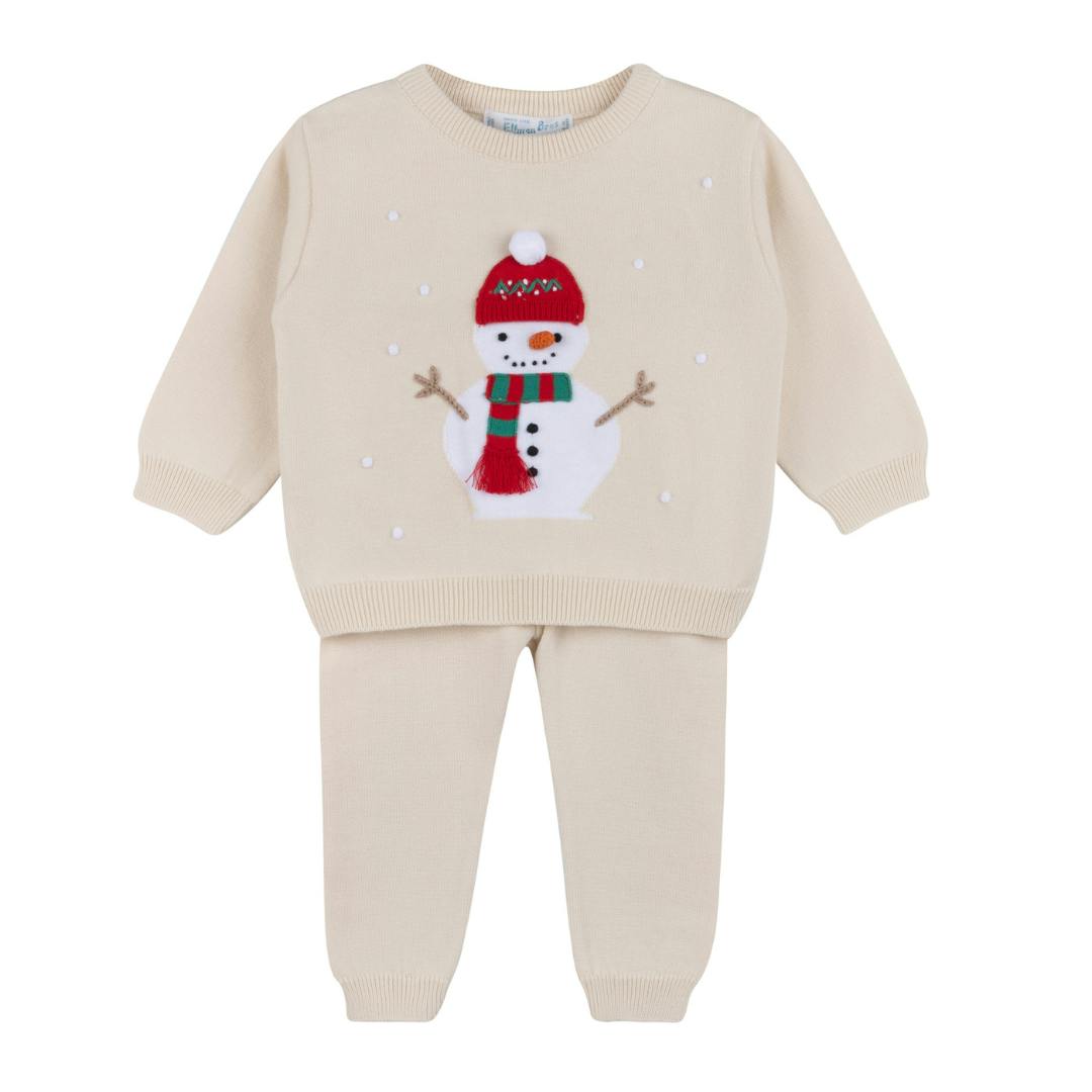 Boys Holiday Snowman Knit Set Ecru