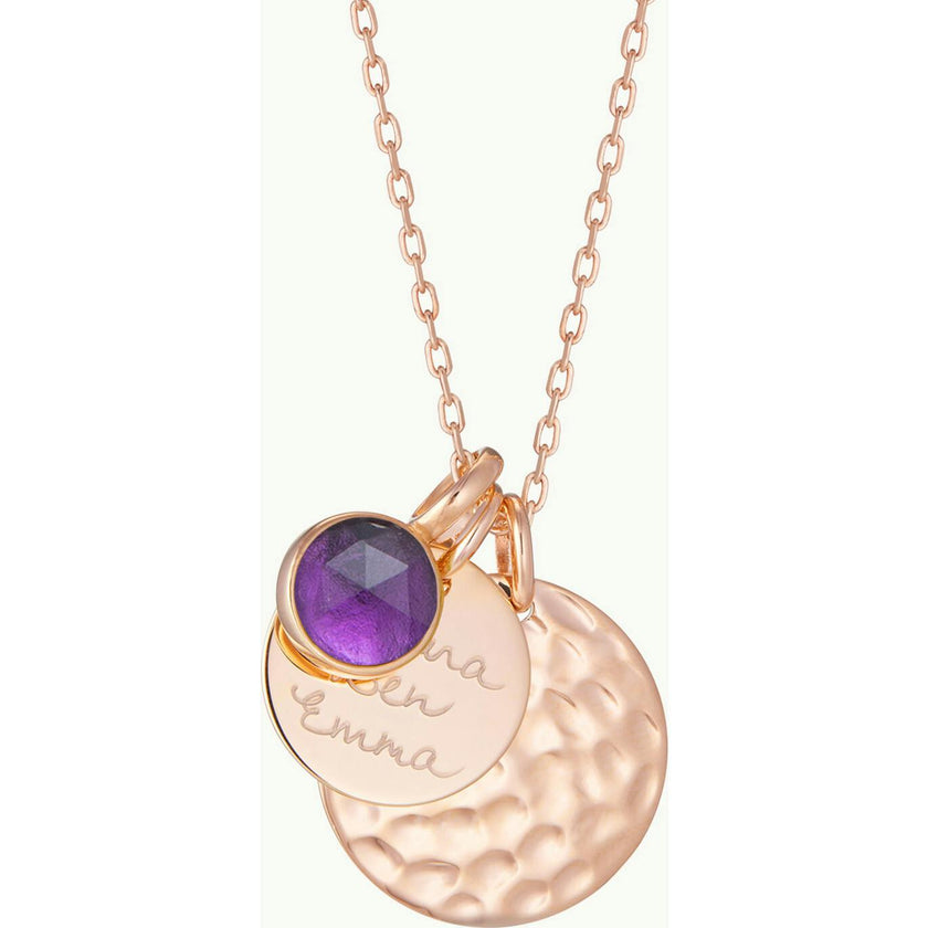 Personalized Hammered Double Disc & Birthstone Necklace