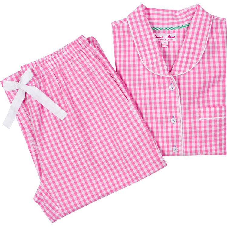 Women's Hepburn Gingham Pink Long PJ Set - Organic Cotton Poplin