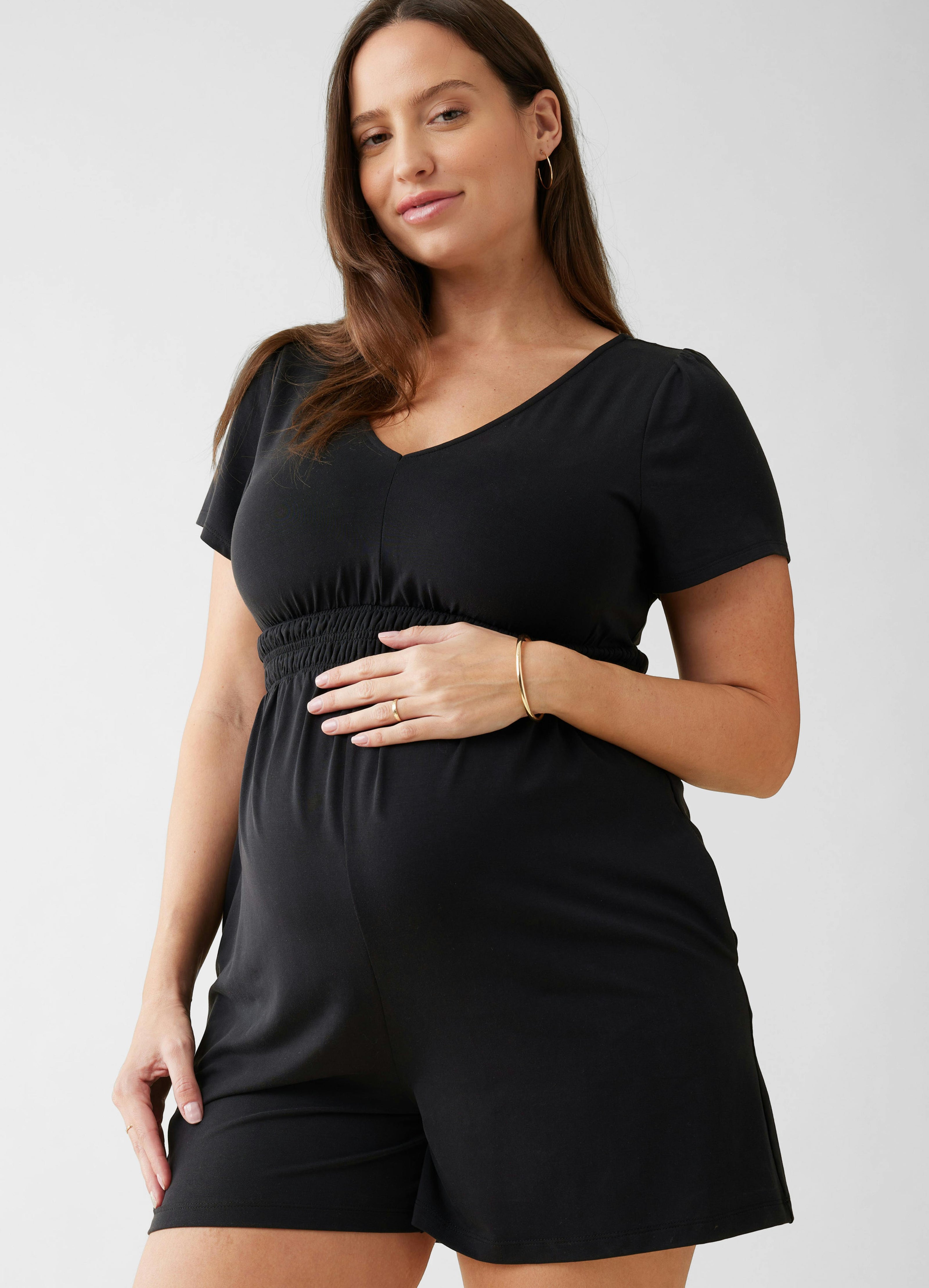 Short Sleeve V-Neck Knit Maternity Romper