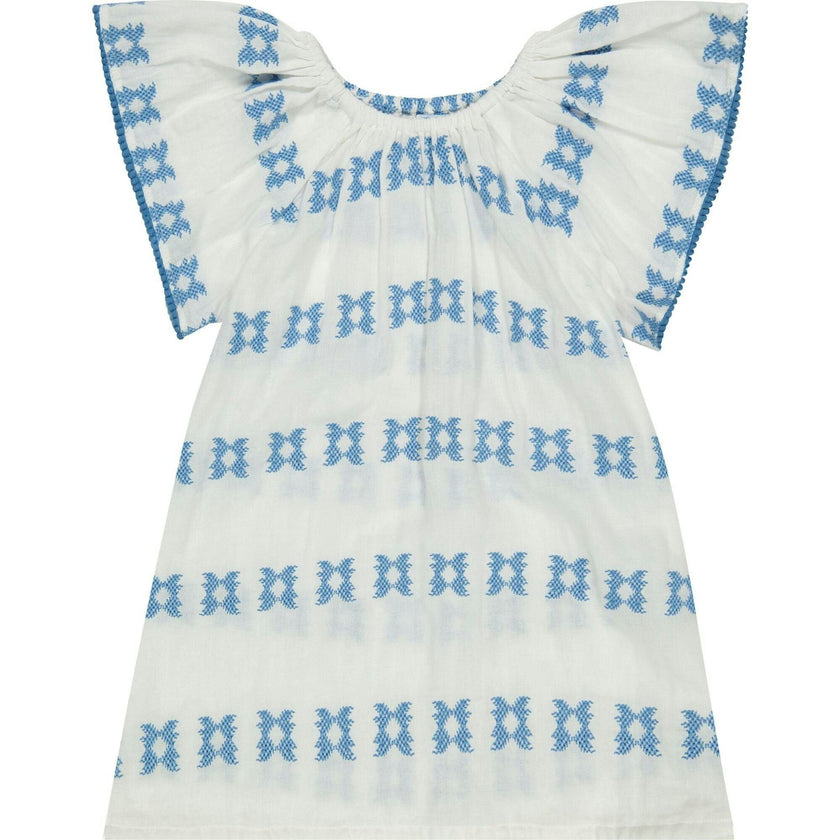 Mini Capucine Girl's Caftan Blue Embroidery, Blue