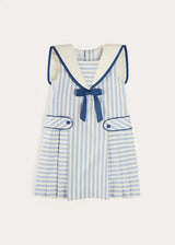 Regency Striped Mariner Collar Pleated Sleeveless Dress in Blue (12mths-10yrs)