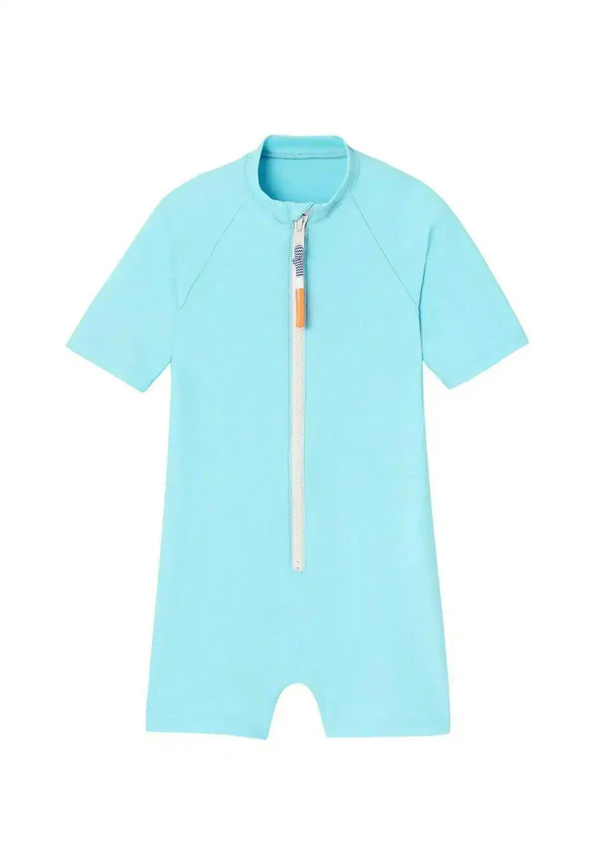 Boys' anti-UV short-sleeved jumpsuit, aqua | COMBI BYRON