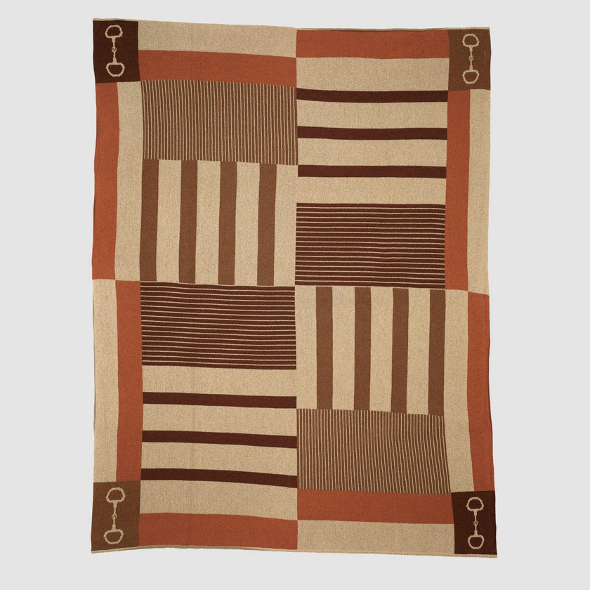 Cotton Sustainable Knit Plaid Throw Blanket - Equestrian Stable Stripe
