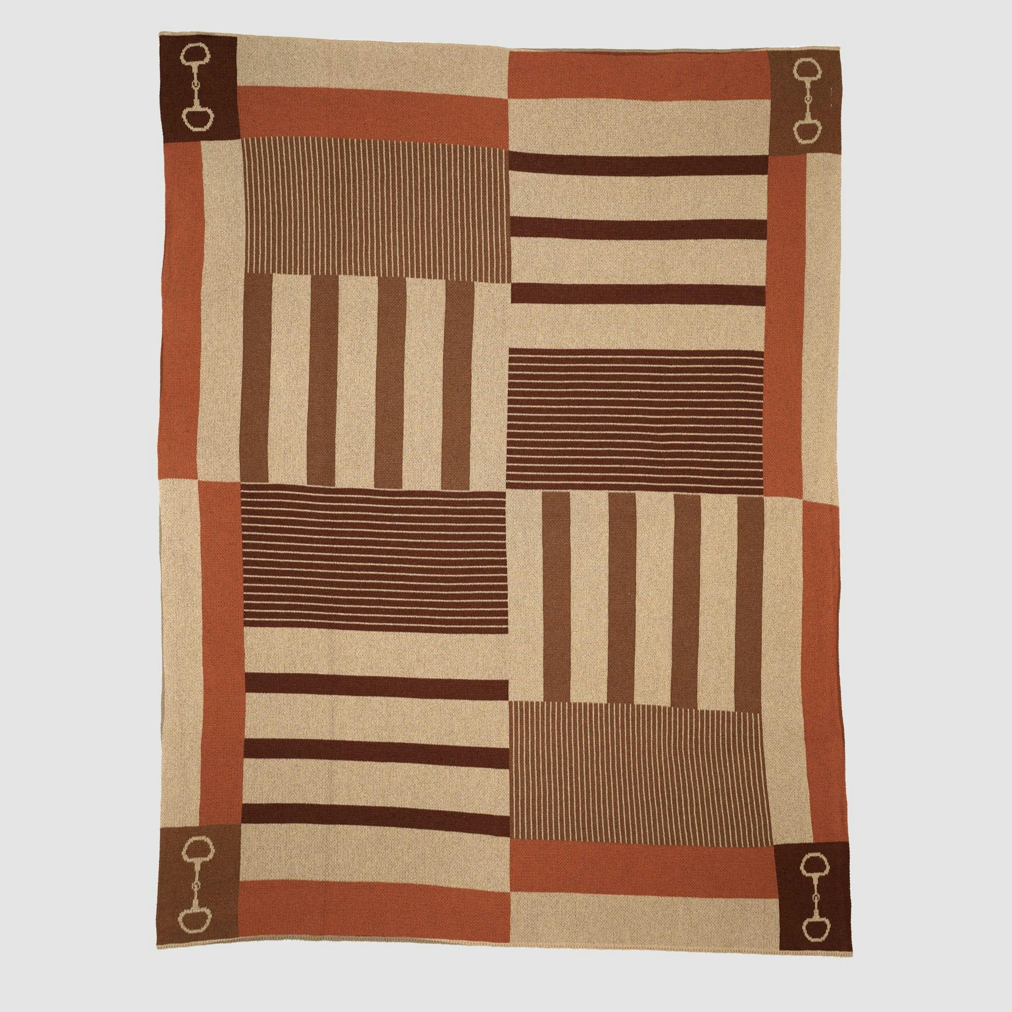 Cotton Sustainable Knit Plaid Throw Blanket - Equestrian Stable Stripe