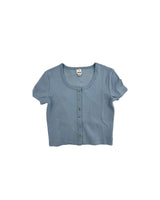 Michaela Sky Blue Ribbed Short Sleeve With Buttons