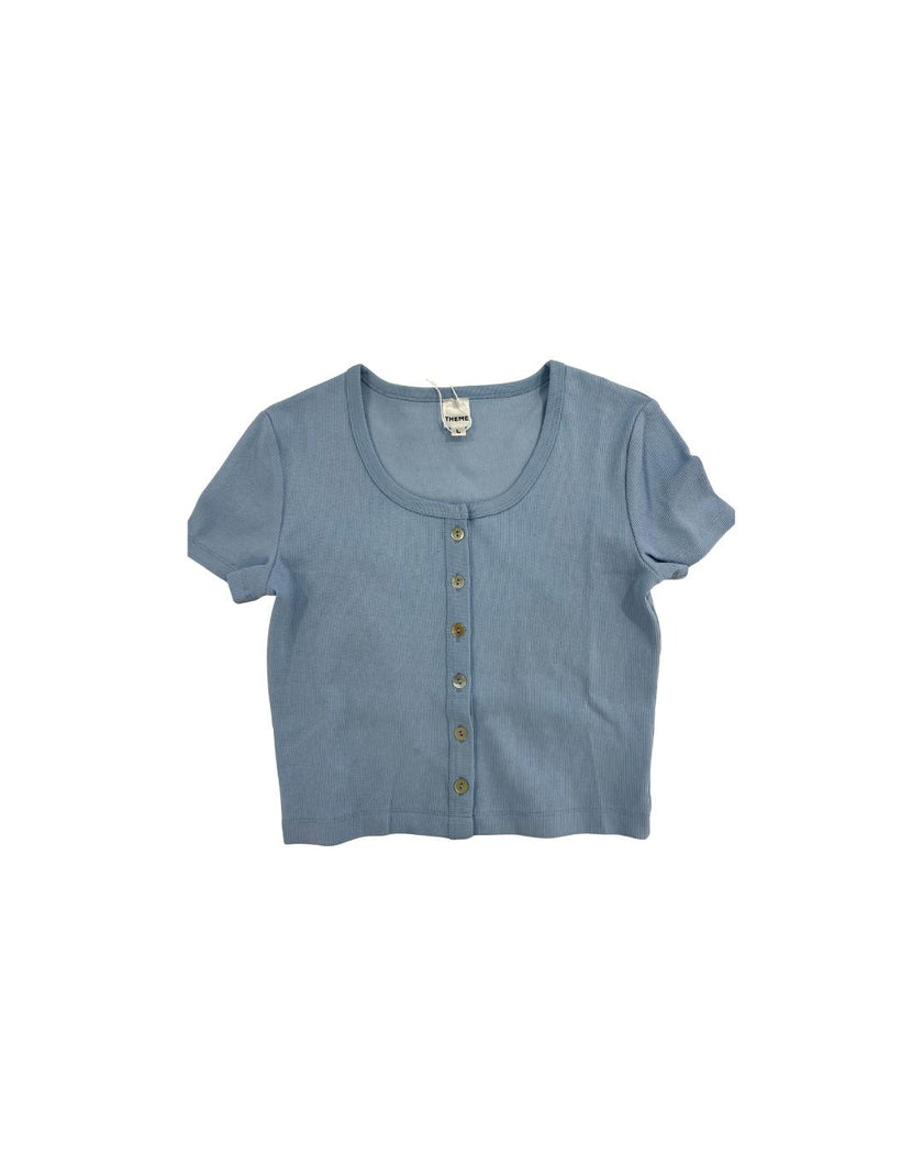 Michaela Sky Blue Ribbed Short Sleeve With Buttons