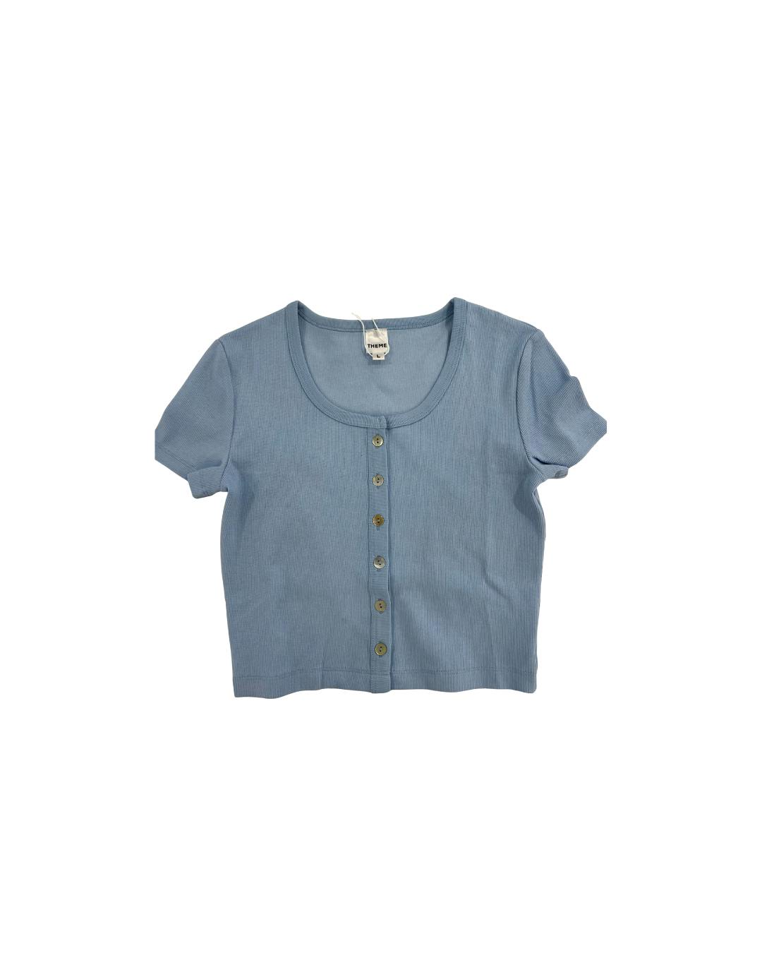 Michaela Sky Blue Ribbed Short Sleeve With Buttons
