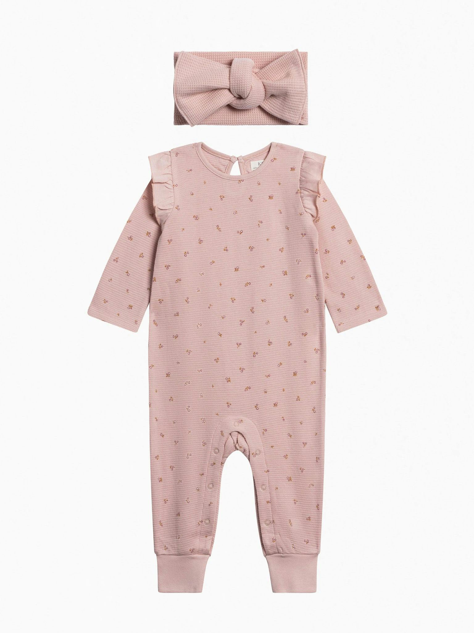 Organic Girl Waffle Romper Set