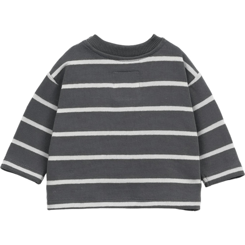 Jersey Striped Crew Neck Long Sleeve 2-Button Shoulder T-Shirt