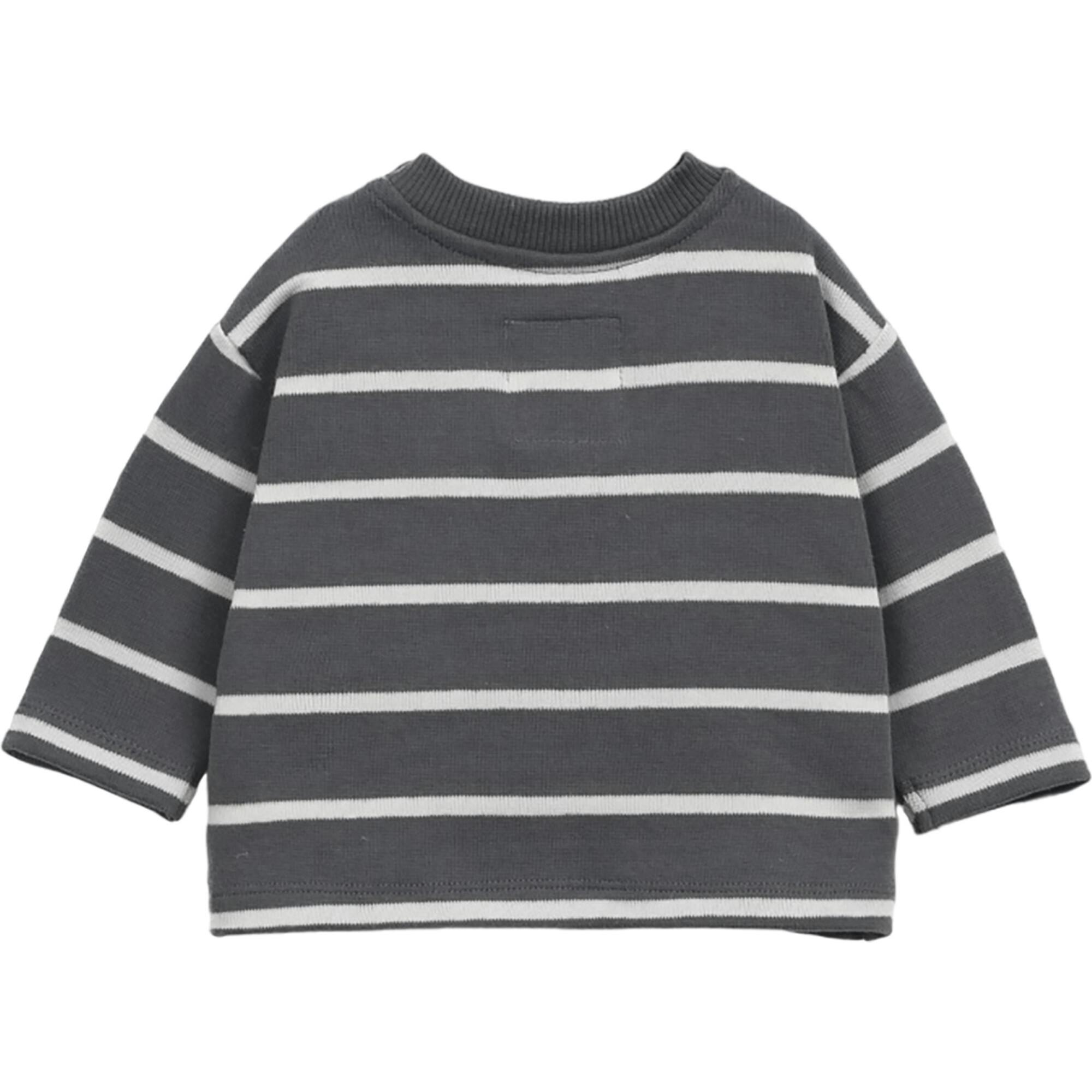 Jersey Striped Crew Neck Long Sleeve 2-Button Shoulder T-Shirt