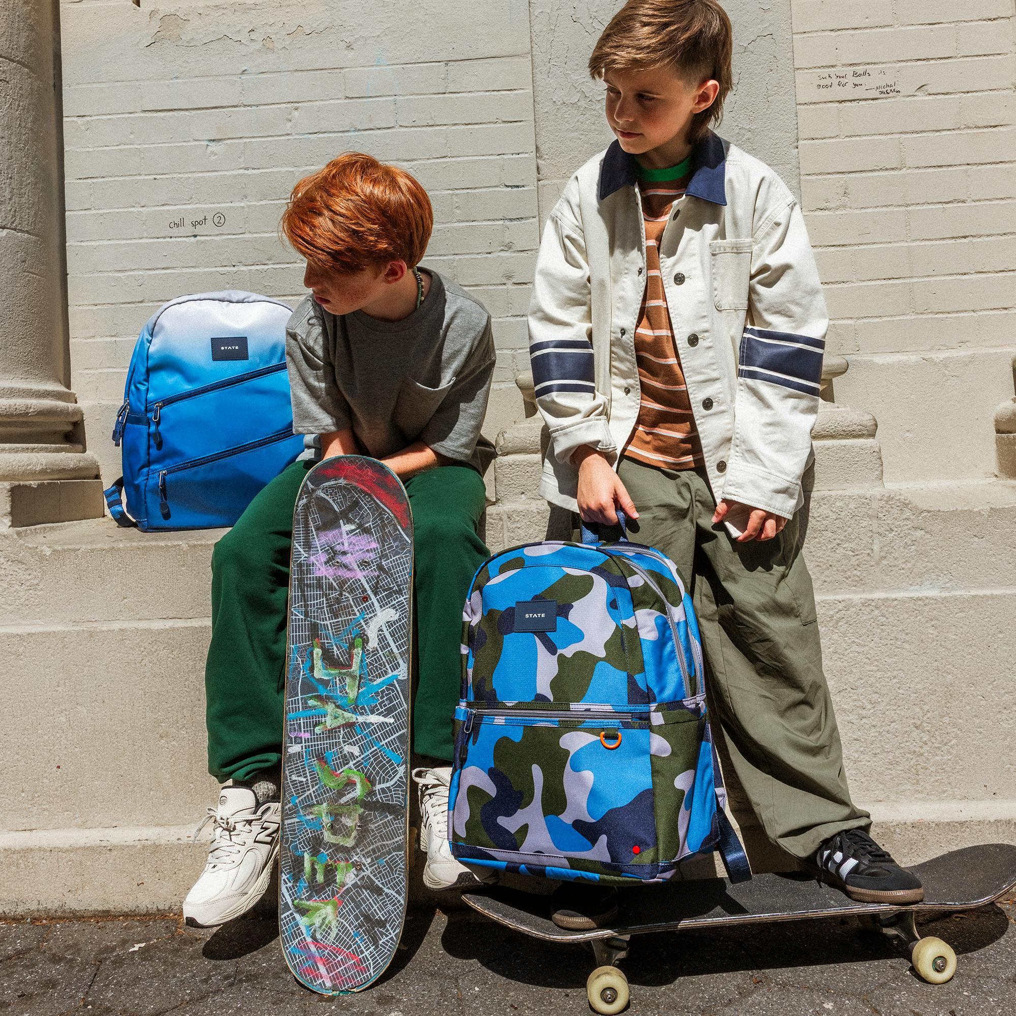 Kane Double Pocket Backpack, Blue Gradient Diagonal Zipper