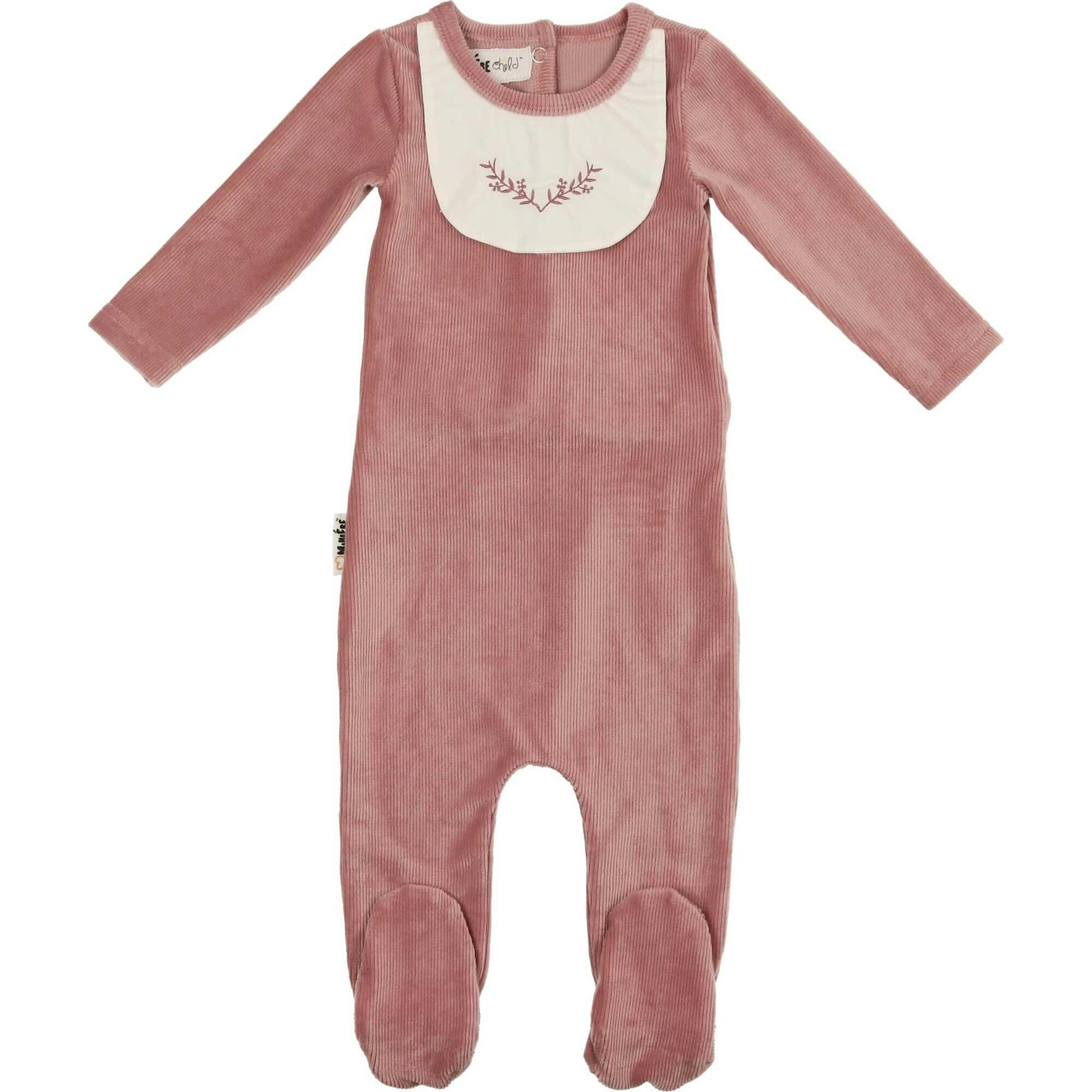 Girl's Embroidered Bib Long Sleeve Footie