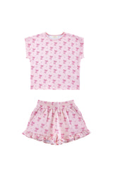 Lightweight French Terry Ruffle Shorts Lounge Set, Lovely Bows