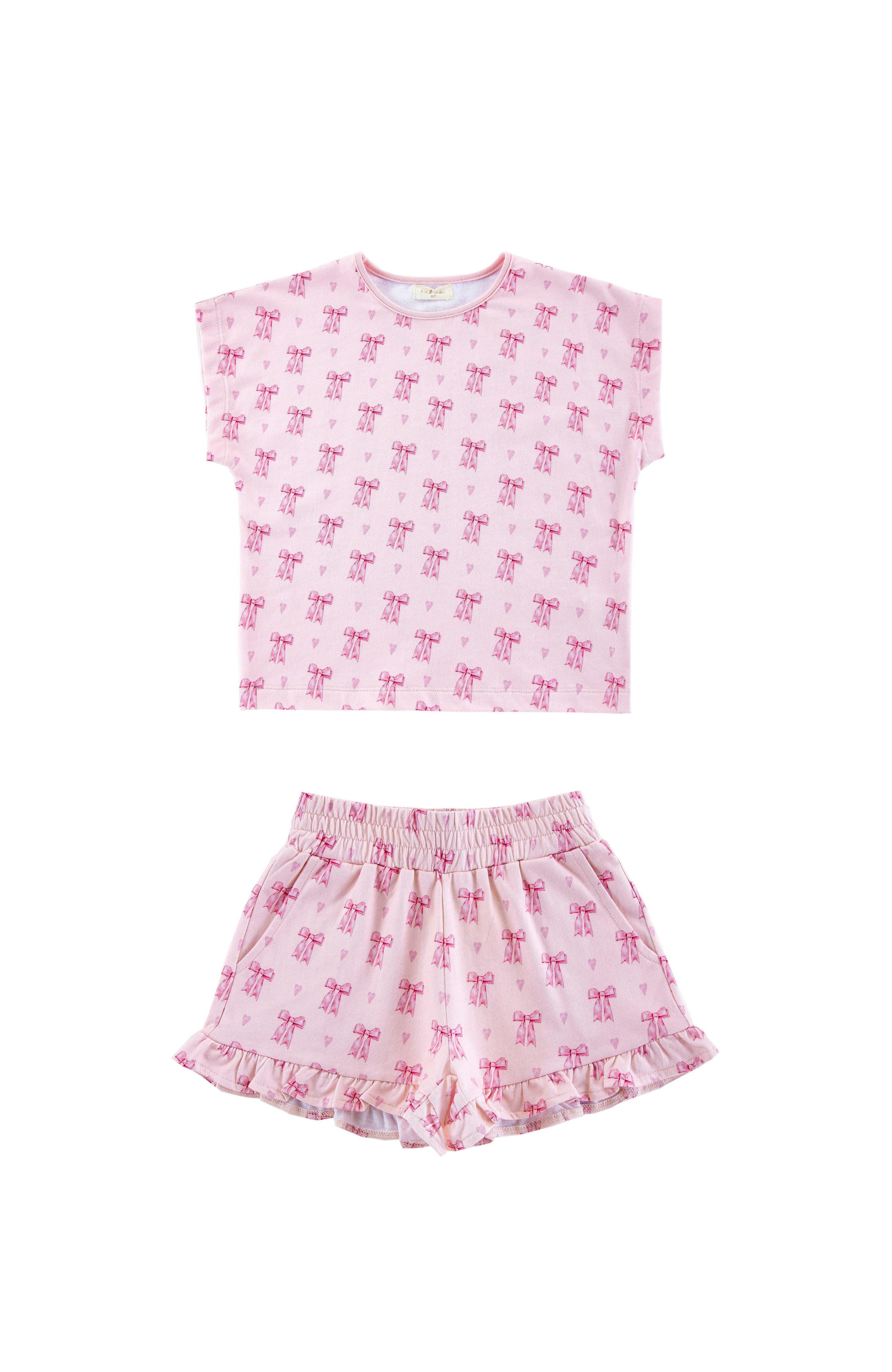 Lightweight French Terry Ruffle Shorts Lounge Set, Lovely Bows