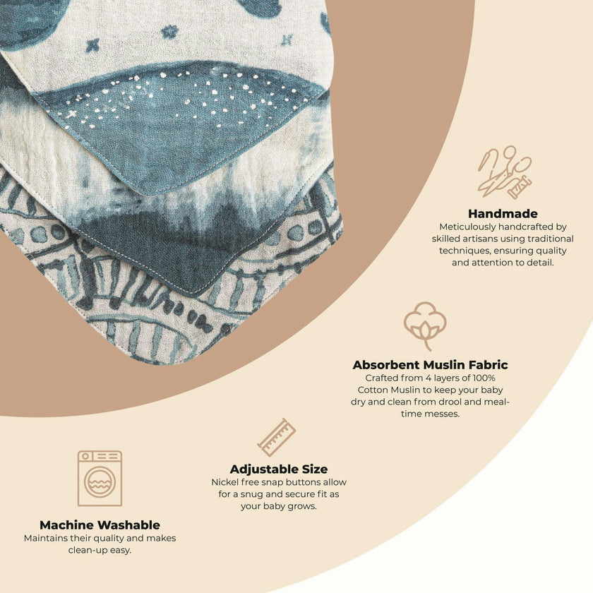 Caspian Whale Cotton Bandana Baby Bib (3 Pack)
