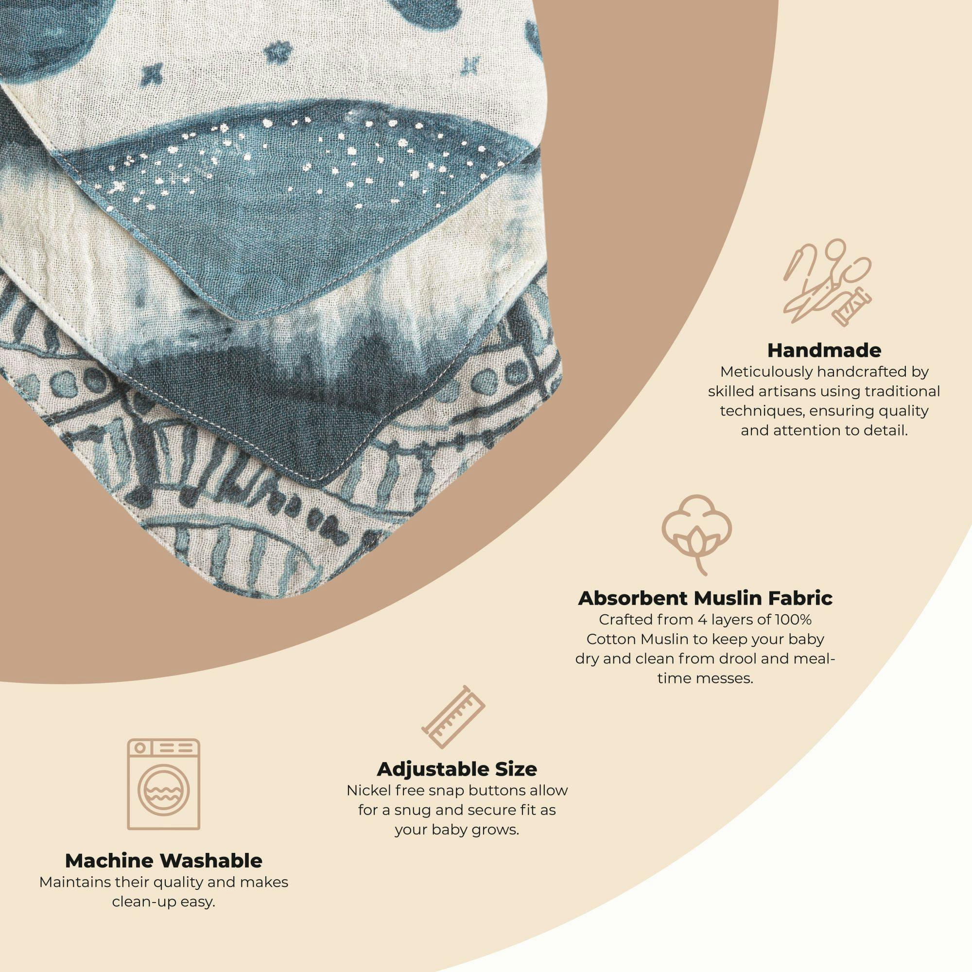 Caspian Whale Cotton Bandana Baby Bib (3 Pack)